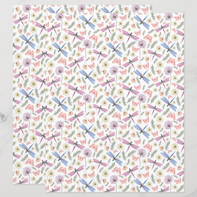 Dragonflies & Butterflies Scrapbook Paper (Front/Back)