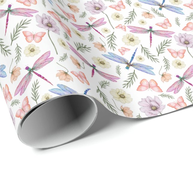 Dragonflies & Butterflies Wrapping Paper (Roll Corner)