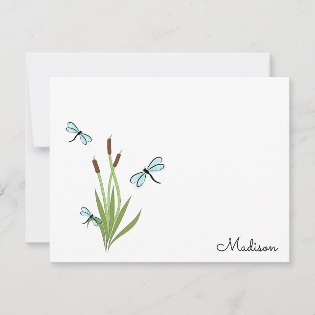Dragonflies & Cattails Personalised Note Cards (Front)