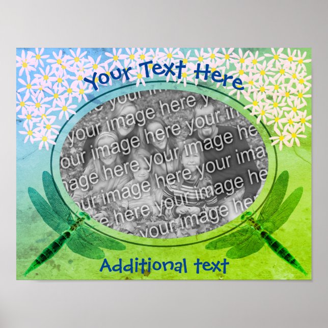 Dragonflies Daisies Photo Frame Create Your Own Poster (Front)