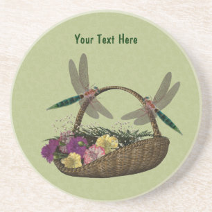 Dragonflies Flower Basket Drink Coaster