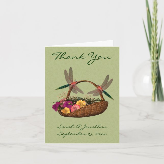 Dragonflies Flower Basket Wedding  Thank You Card (Front)