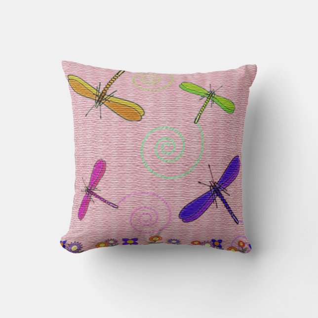 Dragonflies & Flowers Cushion (Front)