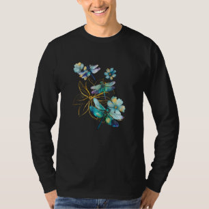 Dragonflies Flowers Watercolor Colorful Floral Dra T-Shirt