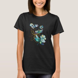 Dragonflies Flowers Watercolor Colorful Floral Dra T-Shirt