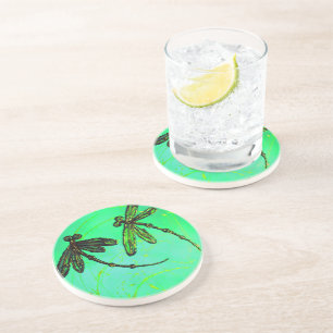 Dragonflies Gorgeous Green & Turquoise Twist Coaster