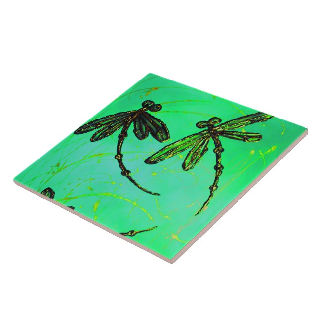 Dragonflies Gorgeous Green & Turquoise Twist Tile (Side)