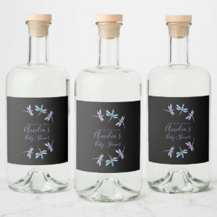 Dragonflies Hand Painted Baby Shower    Liquor Bottle Label