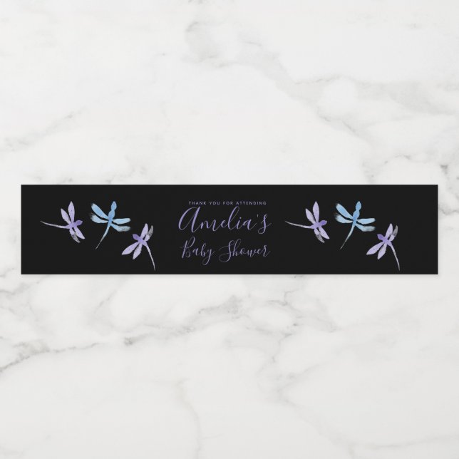 Dragonflies Hand Painted Baby Shower    Water Bottle Label (Single Label)