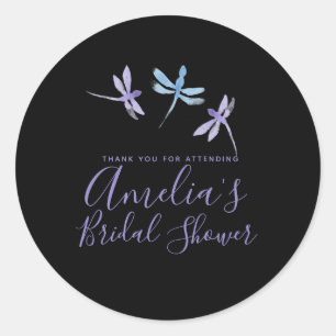 Dragonflies Hand painted Black Bridal Shower Classic Round Sticker
