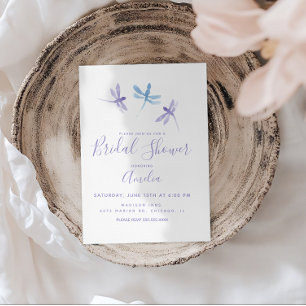 Dragonflies Handpainted Purple Blue Bridal Shower Invitation