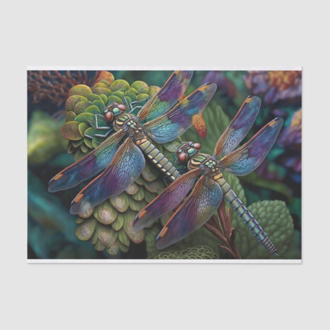 Dragonflies in a Colourful Garden Decoupage Tissue Paper (Front)