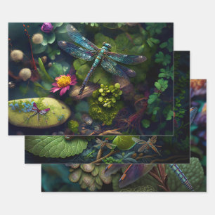 Dragonflies in Colorful Gardens Wrapping Paper She