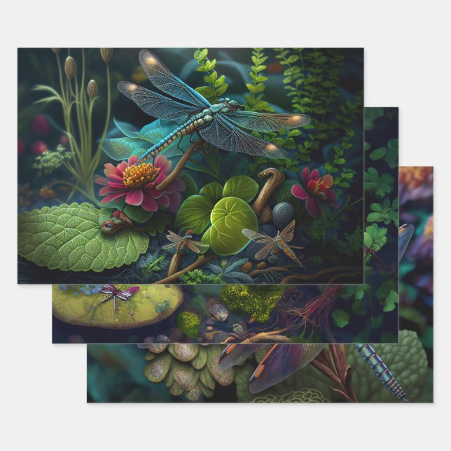 Dragonflies in Colourful Gardens Decoupage Wrapping Paper Sheet (Set)