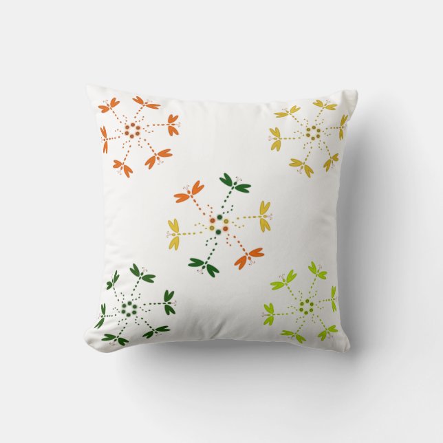 Dragonflies in colours and circles cushion (Front)