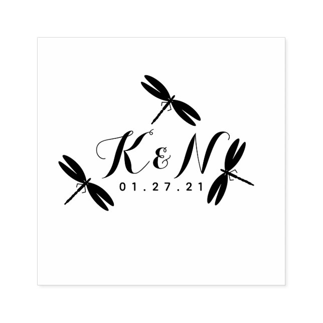 Dragonflies Initial Logo Wedding  Rubber Stamp (Imprint)