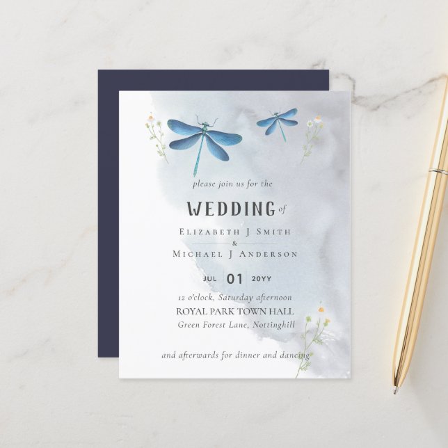 Dragonflies Magic Watercolor WEDDING Invitation (Front/Back In Situ)