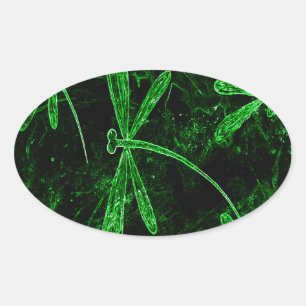 Dragonflies Neon Green Oval Sticker