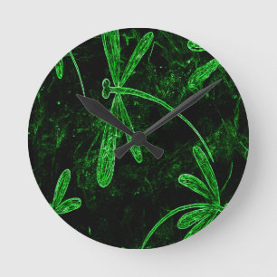 Dragonflies Neon Green Round Clock