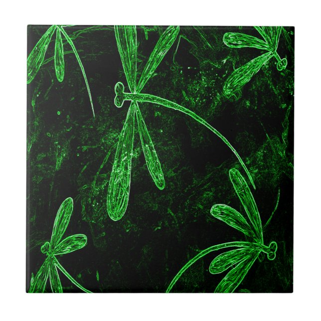 Dragonflies Neon Green Tile (Front)