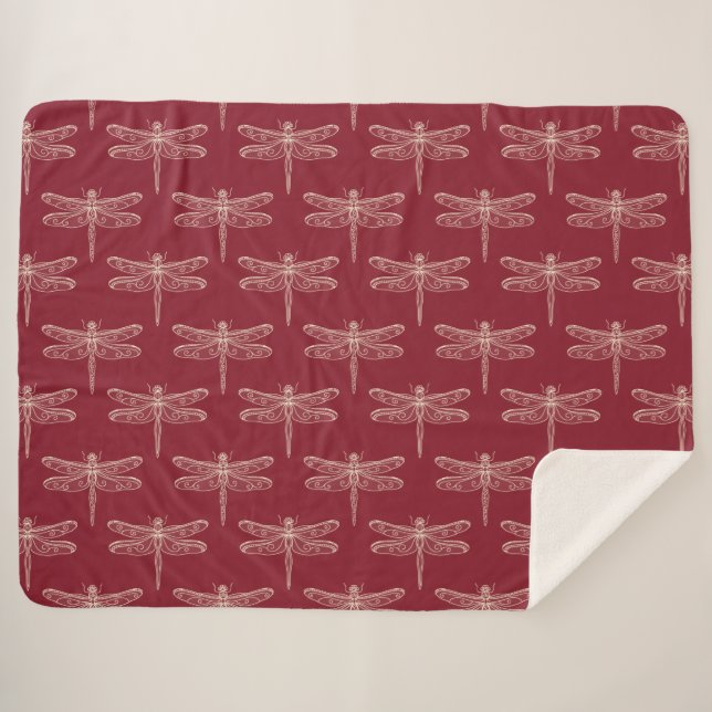 Dragonflies on Brick Red Sherpa Blanket (Front (Horizontal))