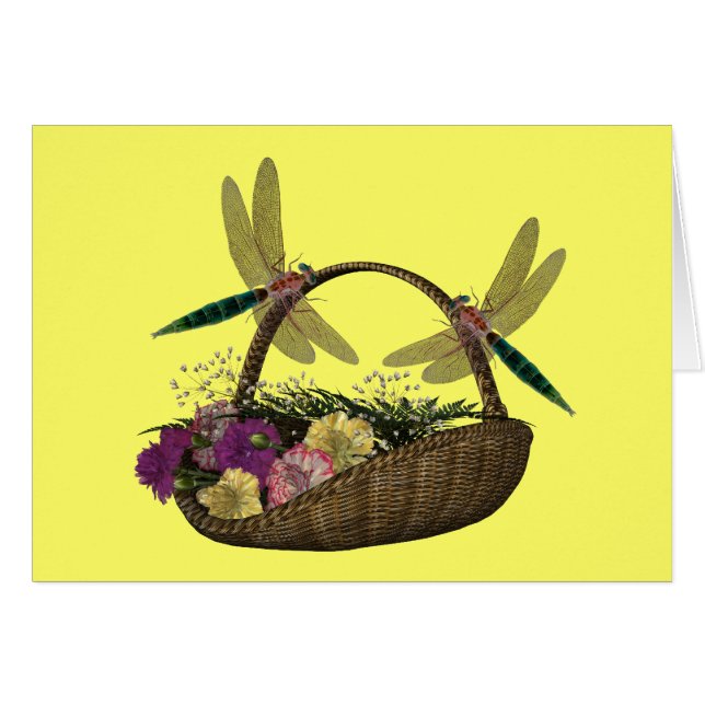 Dragonflies On Flower Basket Card (Front Horizontal)