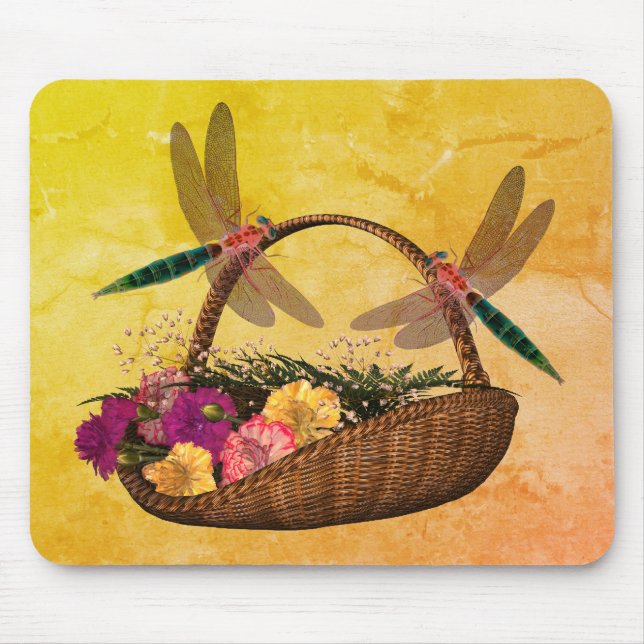 Dragonflies On Flower Basket Nature Mouse Mat (Front)