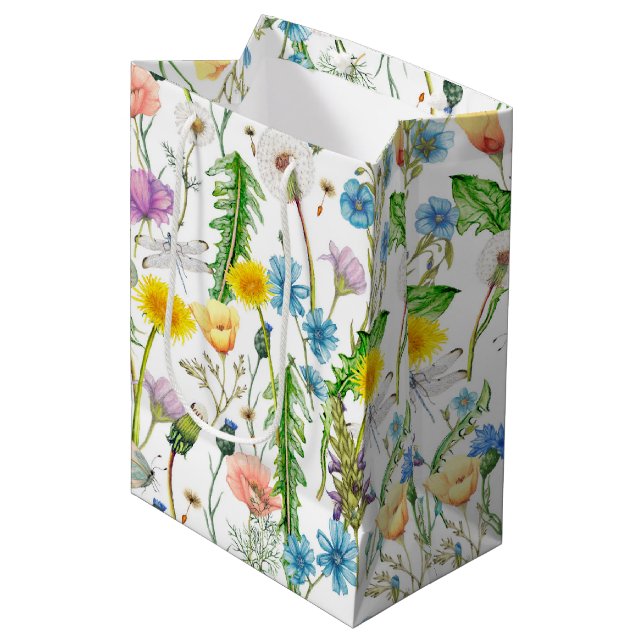 Dragonflies on Wildflowers  Medium Gift Bag (Front Angled)