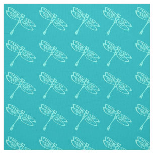 Dragonflies, pale aqua on turquoise fabric