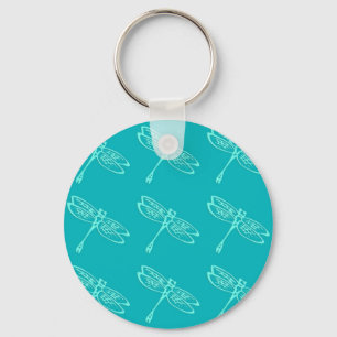 Dragonflies, pale aqua on turquoise key ring