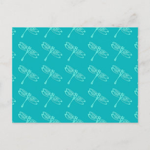 Dragonflies, pale aqua on turquoise postcard