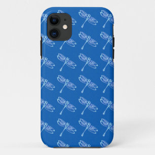 Dragonflies, pale blue on denim blue iPhone 11 case