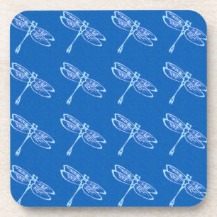 Dragonflies, pale blue on denim blue coaster