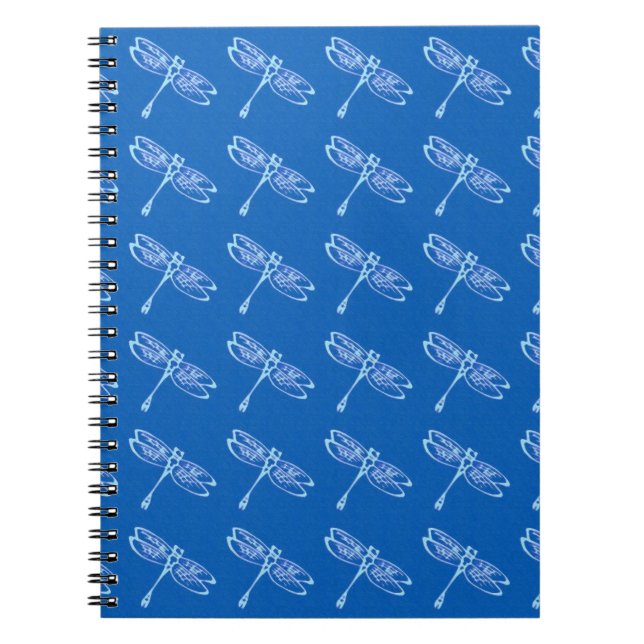 Dragonflies, pale blue on denim blue notebook (Front)