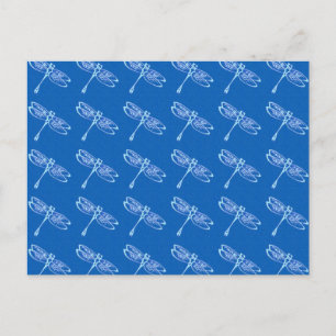 Dragonflies, pale blue on denim blue postcard