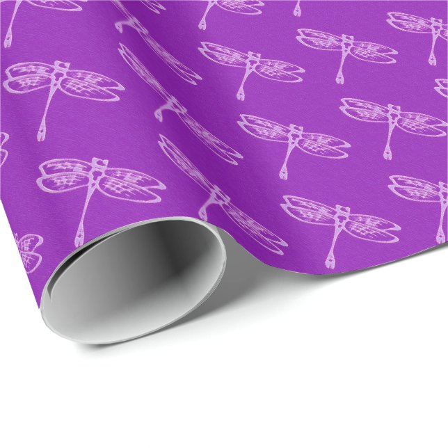 Dragonflies, pale orchid on deep purple wrapping paper (Roll Corner)