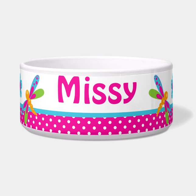 Dragonflies Pink/Blue Dog Bowl (Front)