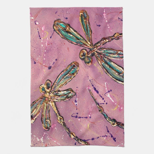 Dragonflies Pink Fizz Tea Towel (Vertical)