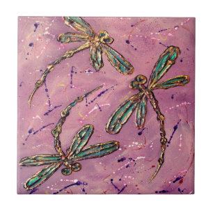 Dragonflies Pink Fizz Tile