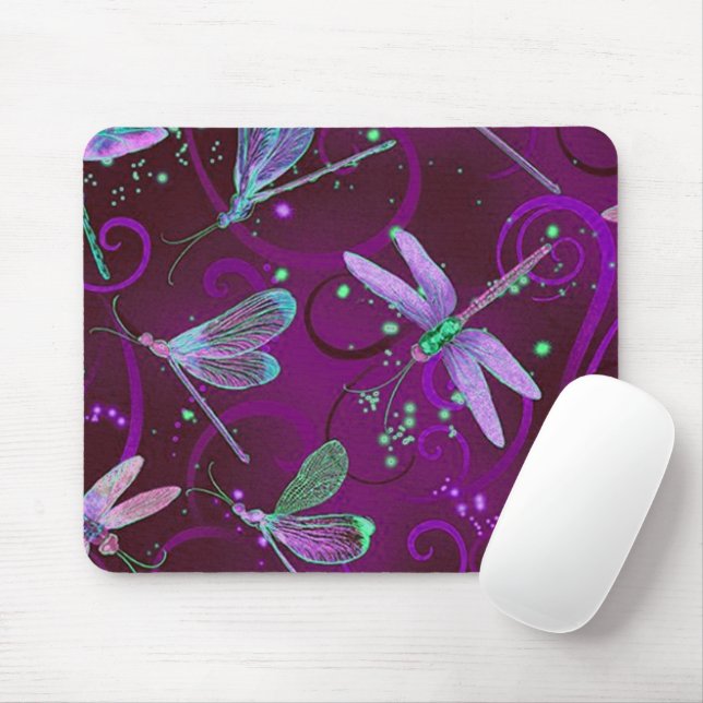 Dragonflies Purple Dreams Mouse Mat (With Mouse)