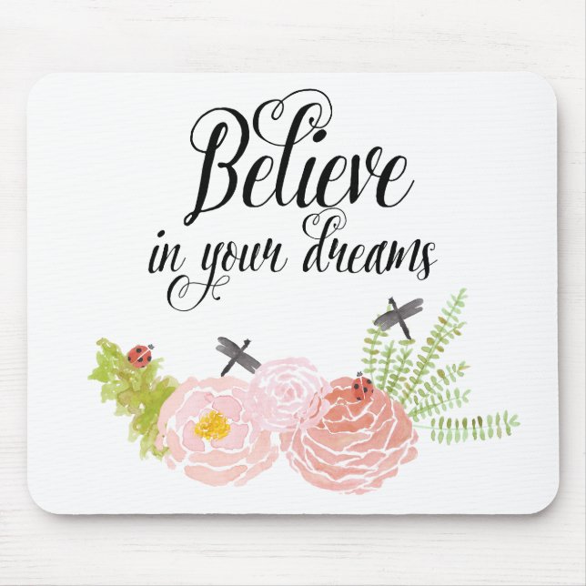 Dragonflies Roses Watercolor Garden Mouse Mat (Front)
