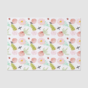 Dragonflies Roses Watercolor Garden Tissue Paper