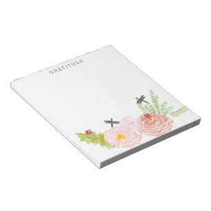 Dragonflies Roses Watercolor Gratitude Notepad