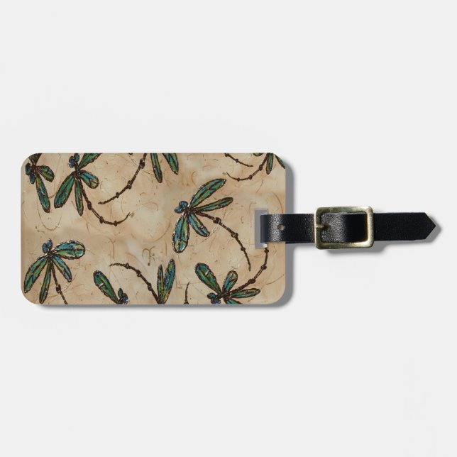 Dragonflies Rustic Cream Luggage Tag (Front Horizontal)