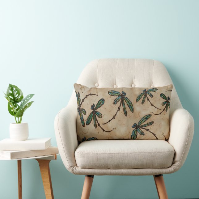 Dragonflies Rustic Cream Lumbar Cushion (Chair)