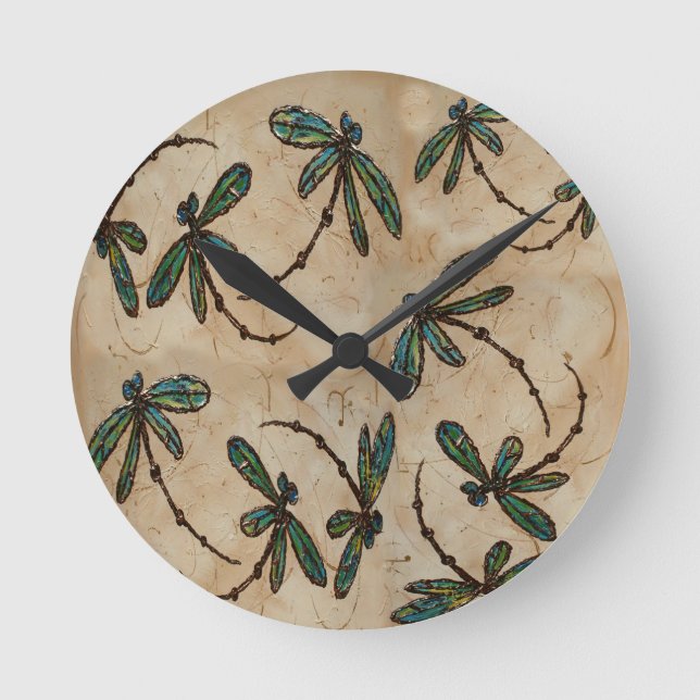 Dragonflies Rustic Cream Round Clock (Front)