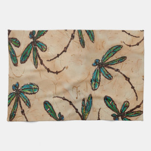 Dragonflies Rustic Cream Tea Towel