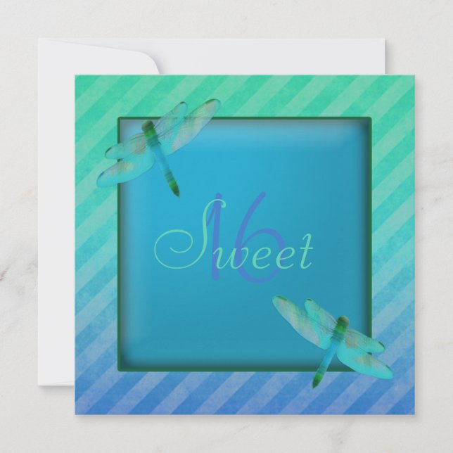 Dragonflies & Stripes Sweet Sixteen Invitation (Front)