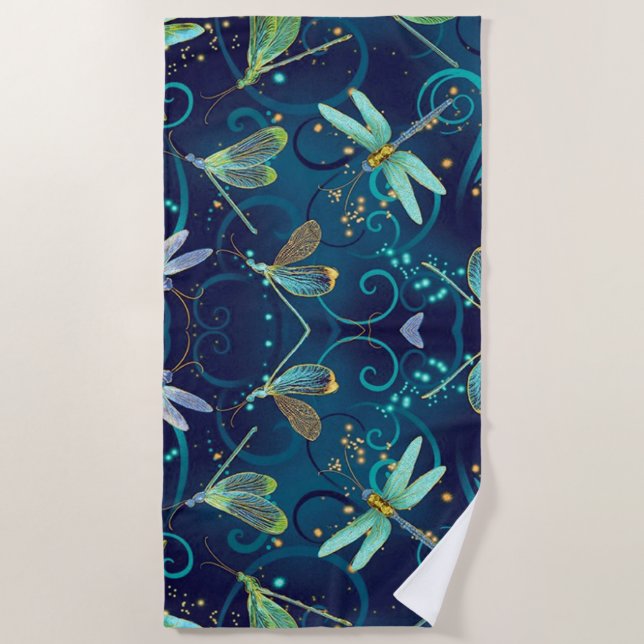 Dragonflies Teal Beach Towel (Front)
