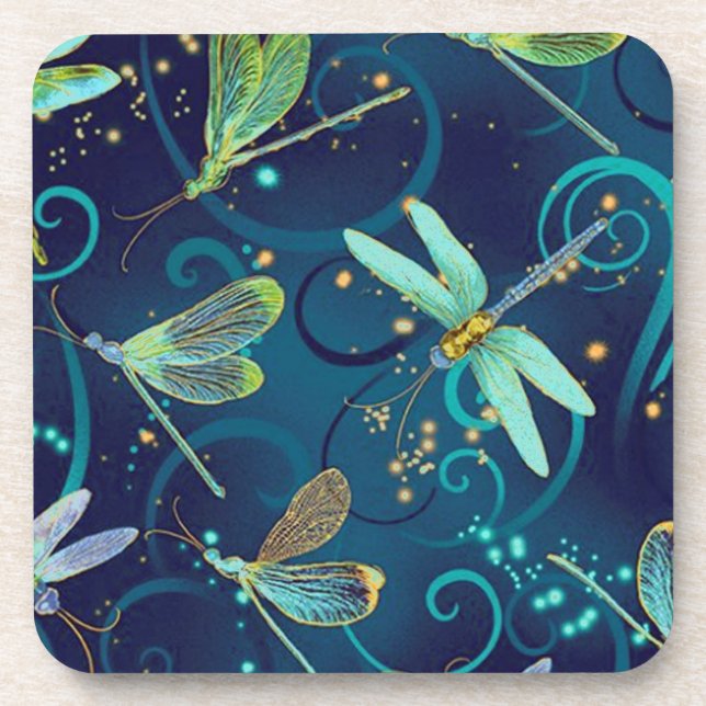 Dragonflies Teal Set of 6 Coaster (Front)